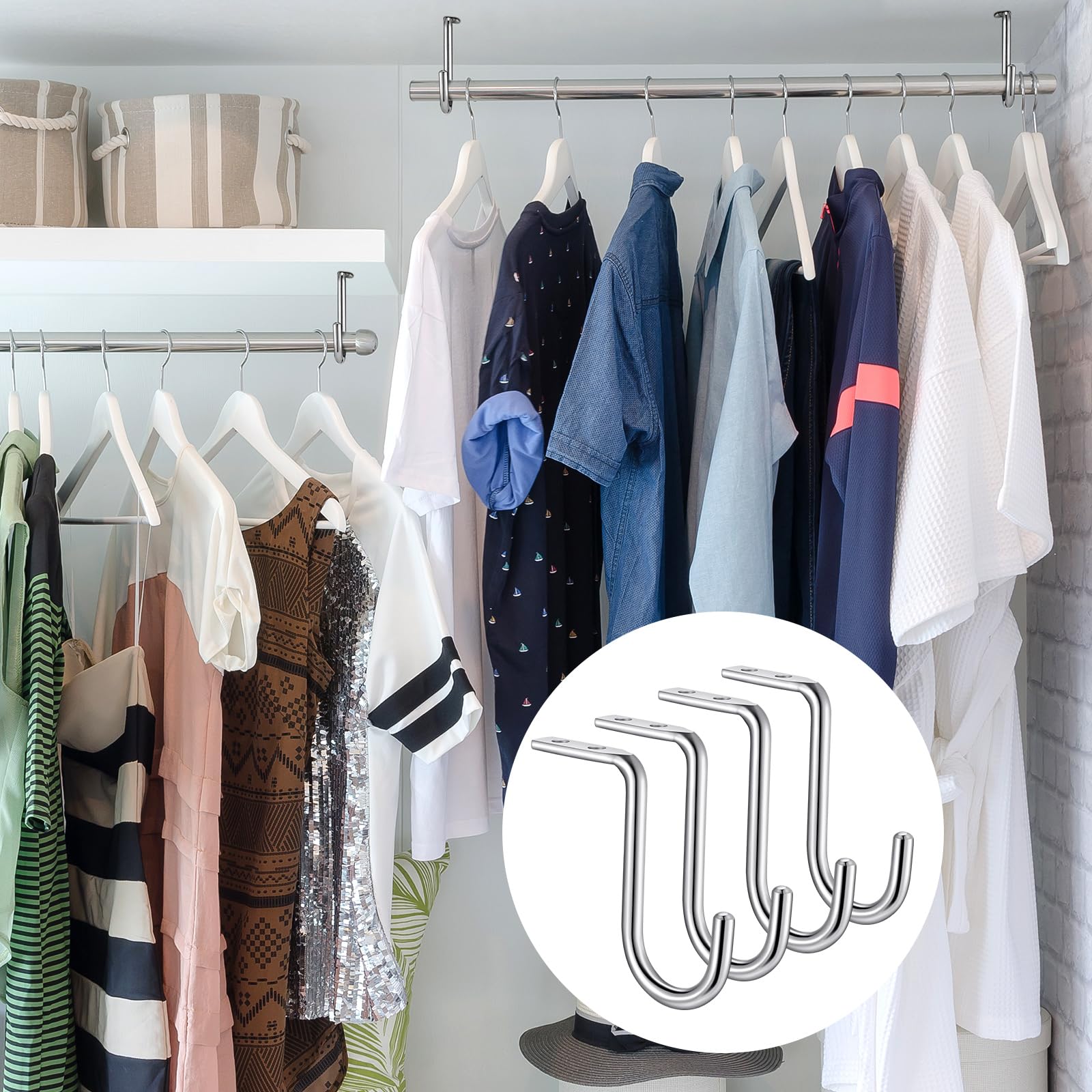 Gisafai 4-Pack Heavy Duty 1 Inch Metal Closet Rod Support Brackets - Wall Mounted Shelf Hanger for Sturdy Clothes Storage (Perfect for Bedroom, Walk-in Closet & Laundry Room Organization)