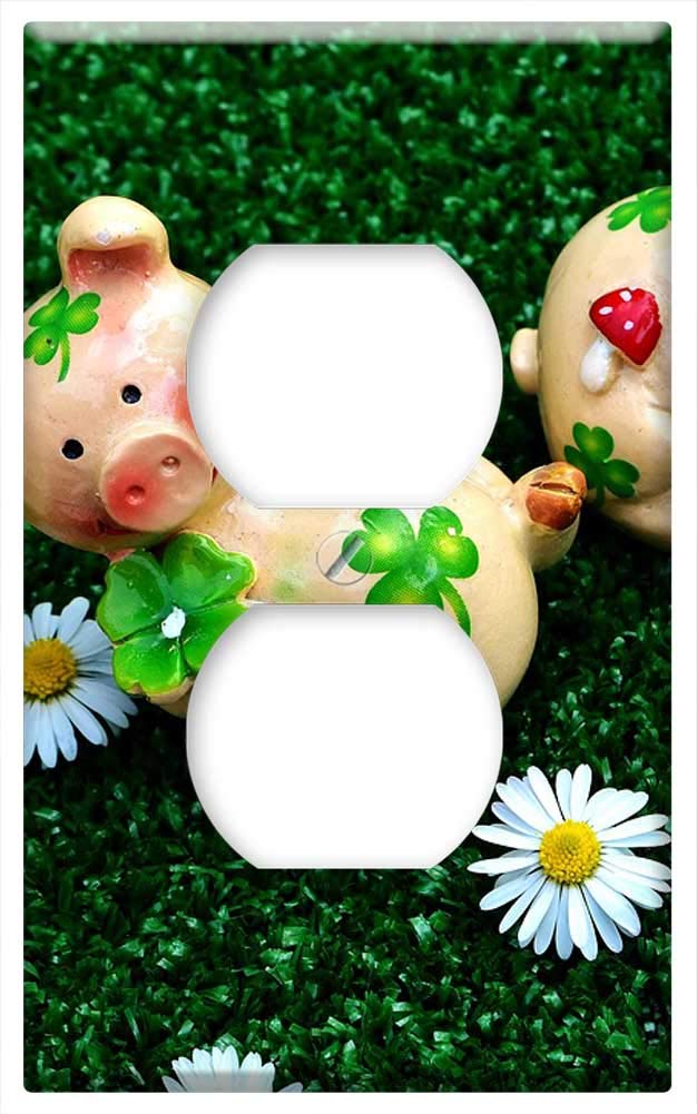Lucky Pig Outlet Cover with Shamrock Design - Cute Switch Plate for Home Decor, Good Luck Charm for St. Patrick's Day & Irish-Themed Rooms
