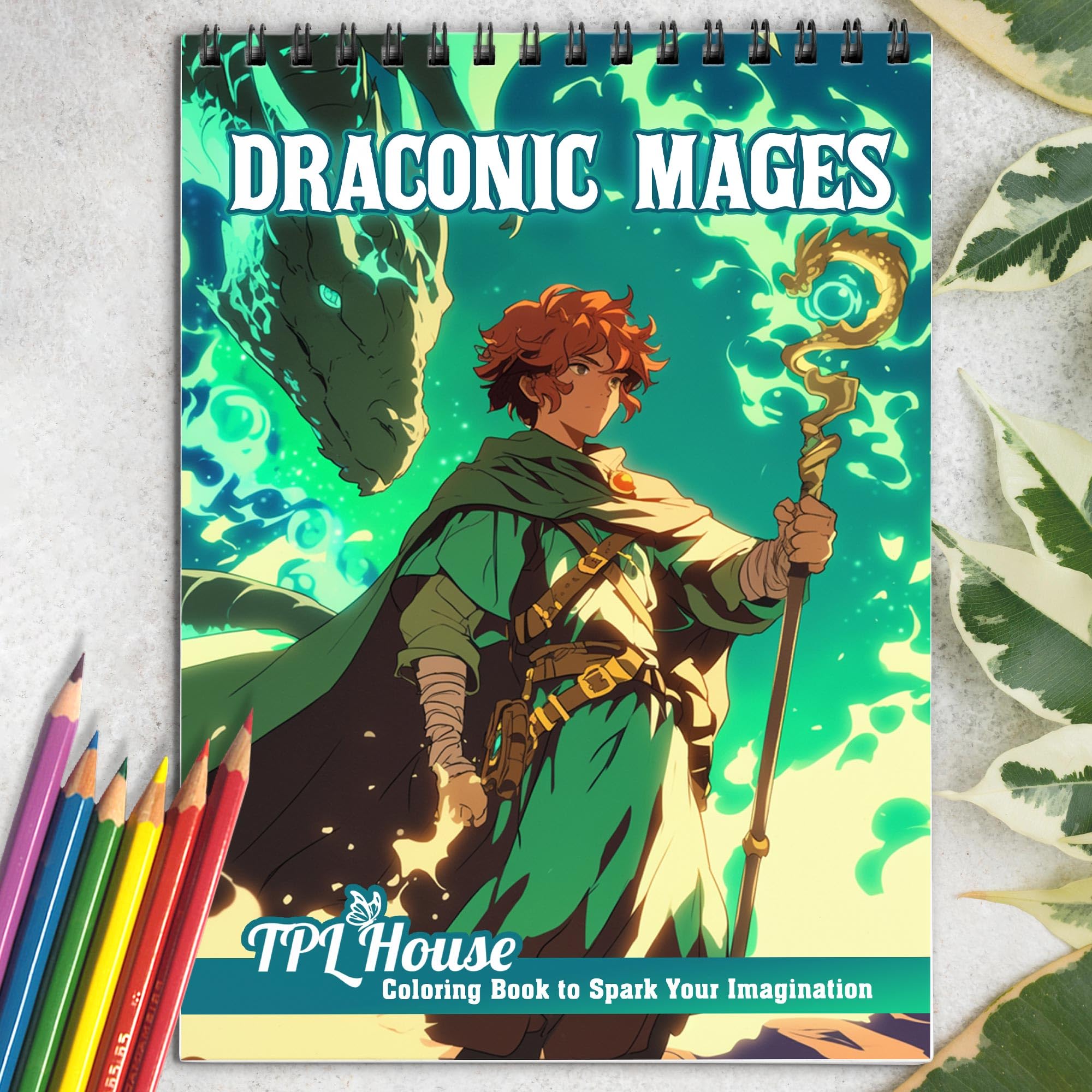 TPLHOUSE Draconic Mages Coloring Book for Adults - Spiral Bound Soft Cover with 30 Magical Dragon Mage Pages | Fantasy Art Therapy for Stress Relief & Relaxation | Perfect for Meditation, Creative Hobbies & Gift Giving