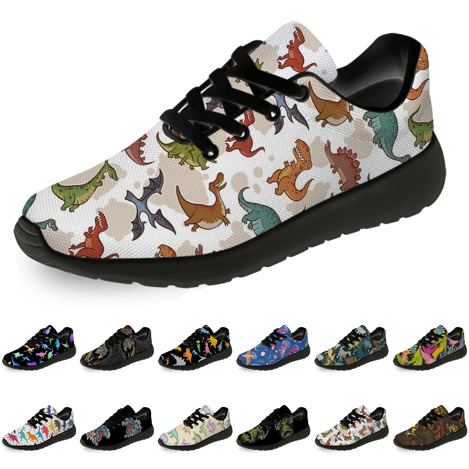 Horethy Dinosaur Running Shoes for Women & Men - Lightweight Walking Tennis Sneakers - Cool Dino Themed Athletic Shoes for Boys & Girls - Perfect for Gym, Jogging, and Casual Wear