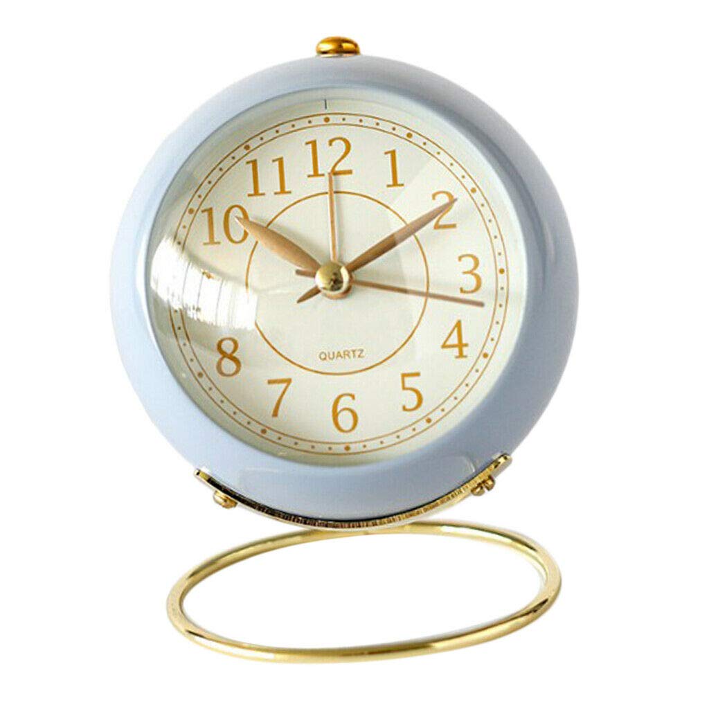 Blue Metal & Glass Analog Alarm Clock with Night Light - Perfect for Kids Bedroom & Home Decor - Ideal for Nighttime Use, Gentle Wake-Ups & Modern Décor