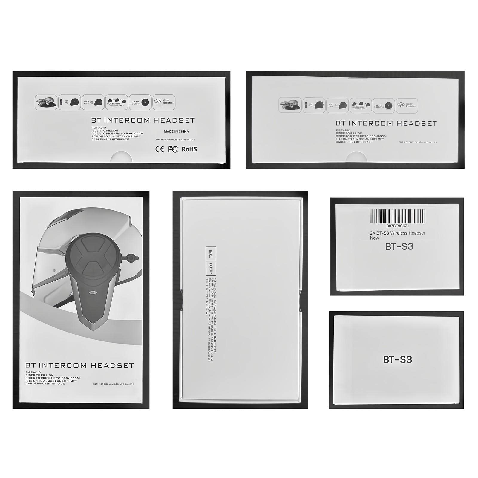 BETOWEY BT-S3 Bluetooth Motorcycle Intercom System - 2-Way Communication for Riders, Hands-Free Headset Built into Ski & Motorcycle Helmets - Perfect for Group Rides, Road Trips & Outdoor Adventures