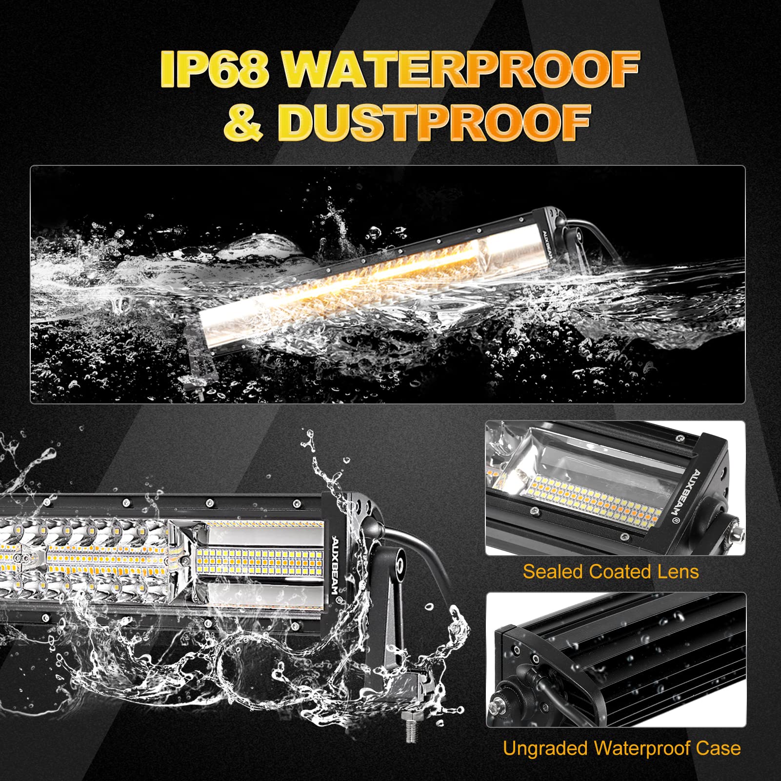 Auxbeam 22 Inch 120W LED Light Bar - 6 Modes Amber/White Strobe, Dual Color Flood Spot Combo Fog Light with 10FT Wiring Harness - Perfect for Off-Road Driving, Work Lights on Trucks, Boats, Tractors, ATVs, UTVs, Jeeps & Pickups