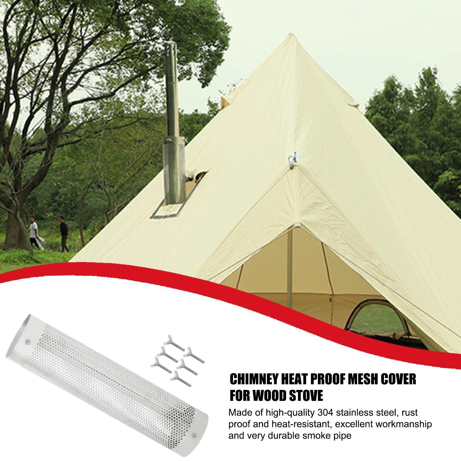 Jomewory 304 Stainless Steel Camping Stove Pipe with Mesh Design - Chimney Pipe, Smoke Pipe, Burn Protection Mesh Cover for Ventilation & Exhaust - Perfect for Outdoor Camping, Hiking & RV Adventures