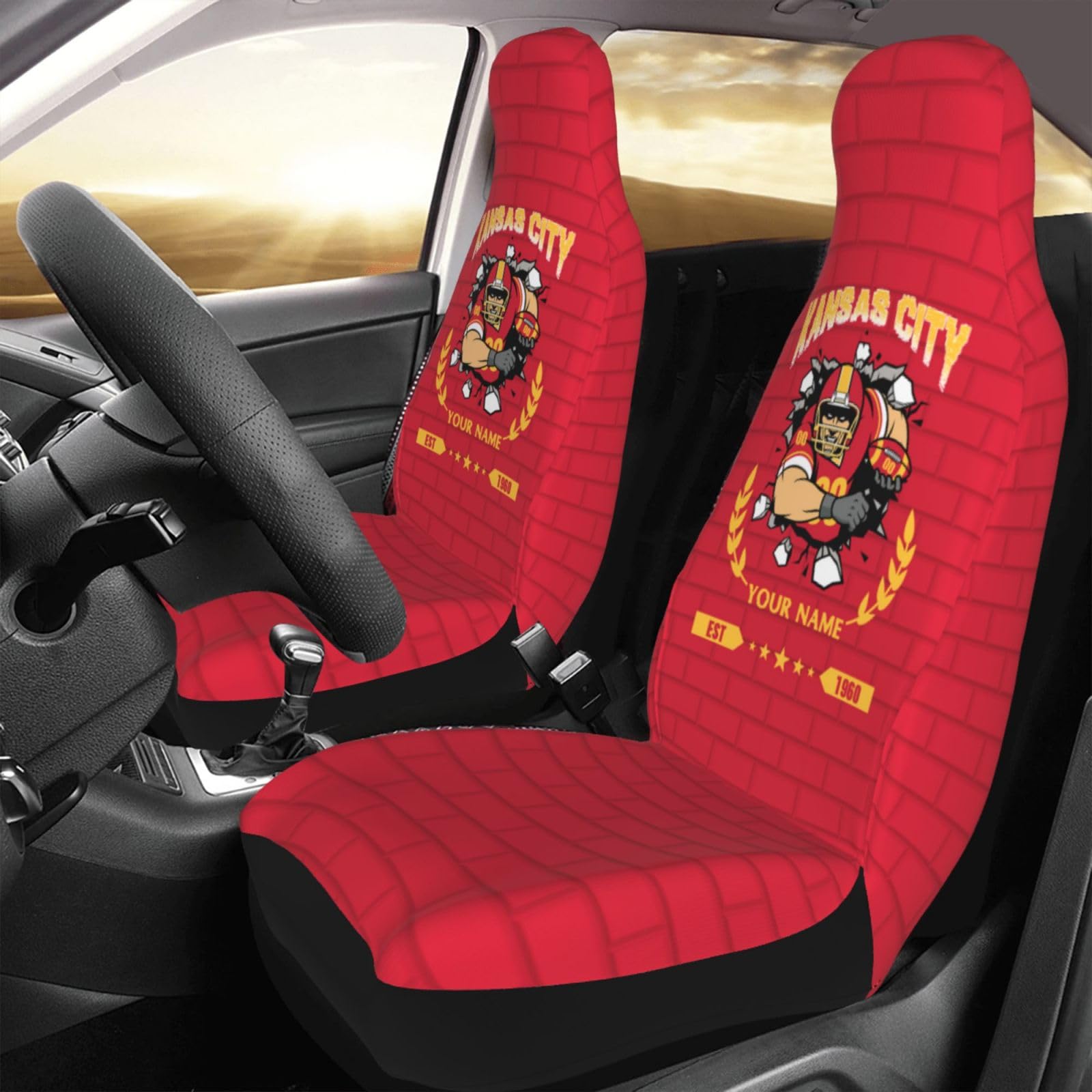 Custom Kansas City Car Seat Covers 1PC & 2PC - Personalized with Name & Number - Universal Fit for Most Cars, Trucks & SUVs - Perfect Football Fan Gifts for Men & Women - Great for Game Days, Road Trips & Vehicle Protection
