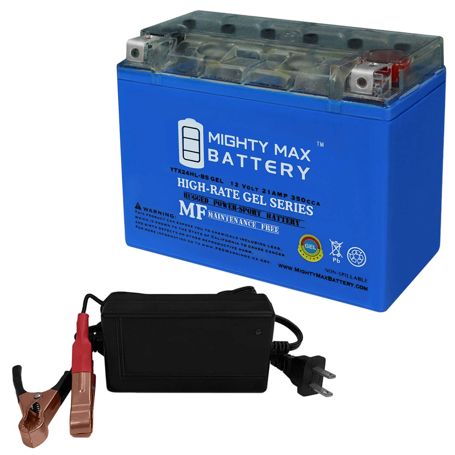 Mighty Max YTX24HL-BSGEL 12V 18Ah Gel Battery for Arctic Cat Panther 660 Snowmobile - Includes 12V 4Amp Smart Charger - Perfect for Winter Riding & Cold Weather Performance