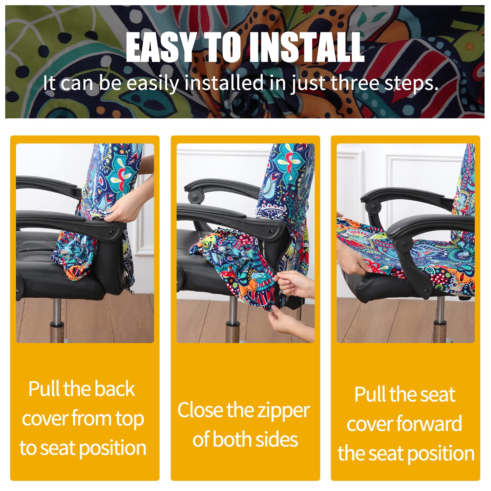 Smiry Stretch Printed Office Chair Cover - Soft Universal Fit for Computer & Desk Chairs - Washable Anti-Dust Spandex Slipcover with Zipper (Blue Green) - Perfect for Home Office, Gaming & Workspace Protection