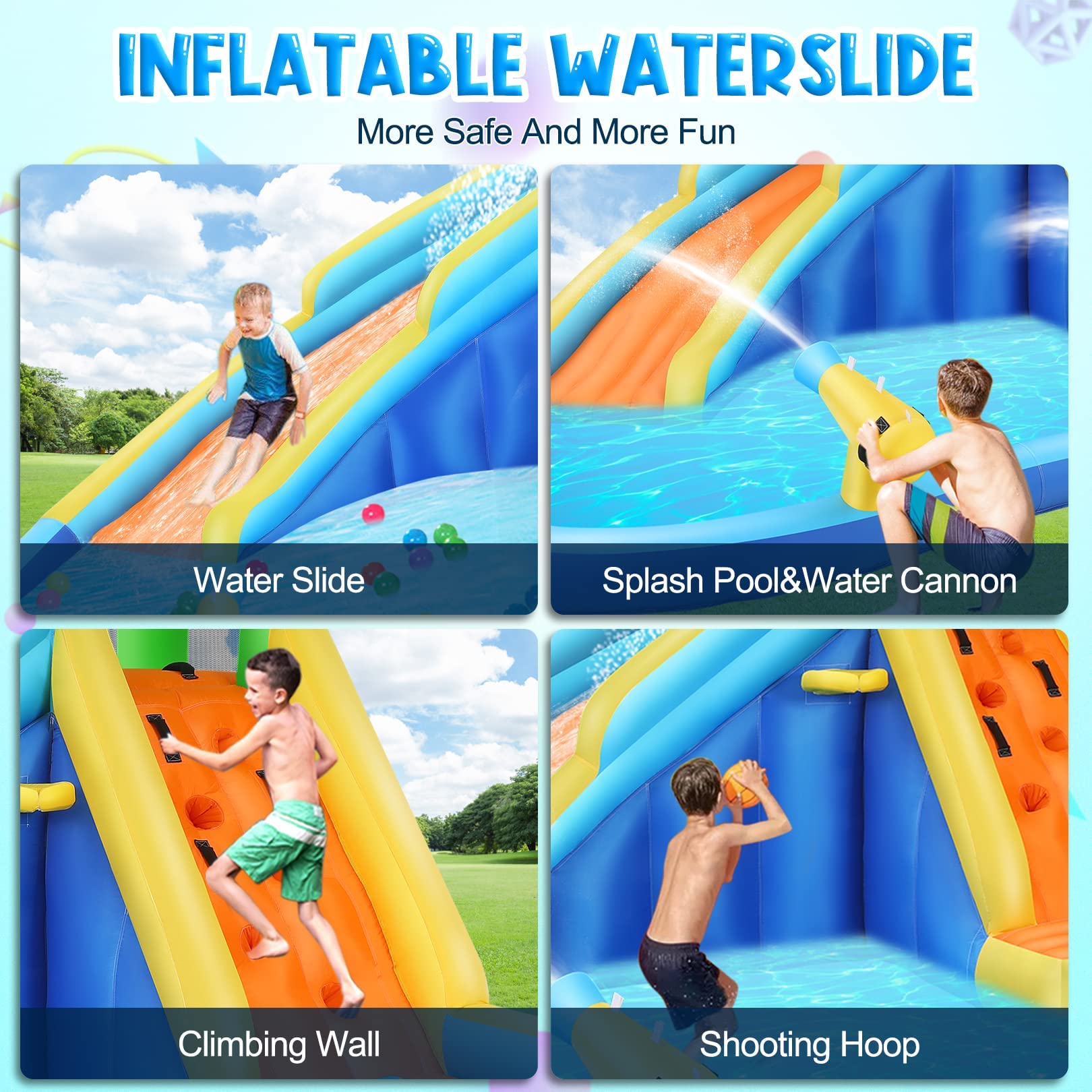 **AKEYDIY Inflatable Water Slide Park with Splash Pool, Water Gun, Ball Shooting & Climbing Wall - Kids Bounce House for Backyard, Summer Parties & Outdoor Fun**    *(Perfect for Birthdays, Family Gatherings, and Summer Water Play!)*