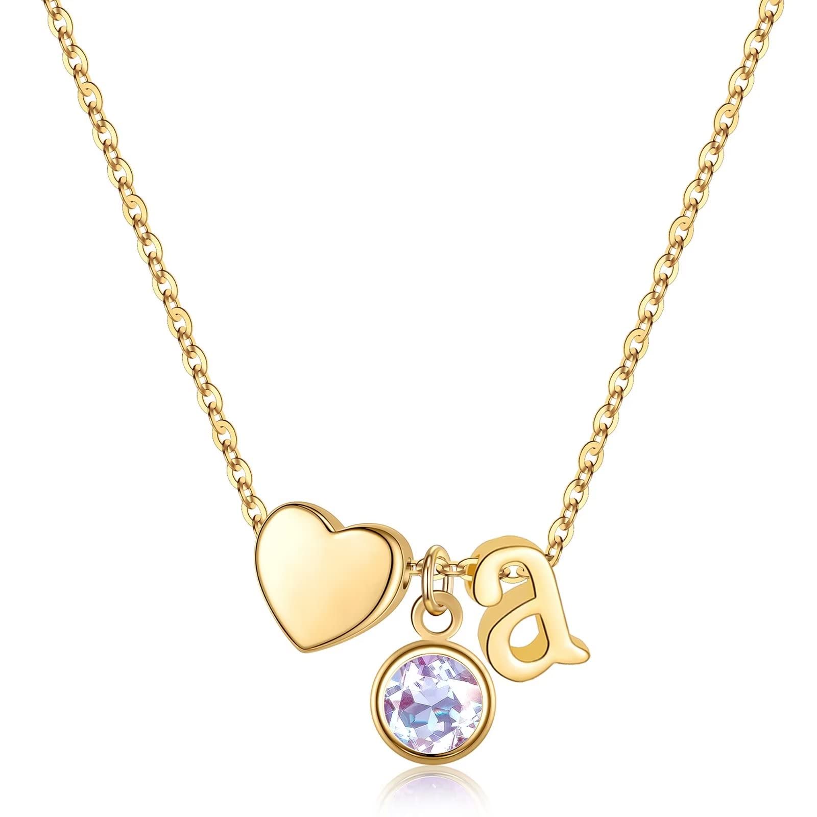 Personalized Initial Birthstone Necklace for Women - Heart Pendant with Birthstone, Custom Name Necklace, Unique Birthday Gift for Her, Perfect for Anniversaries, Valentine's Day & Mother's Day Gifts