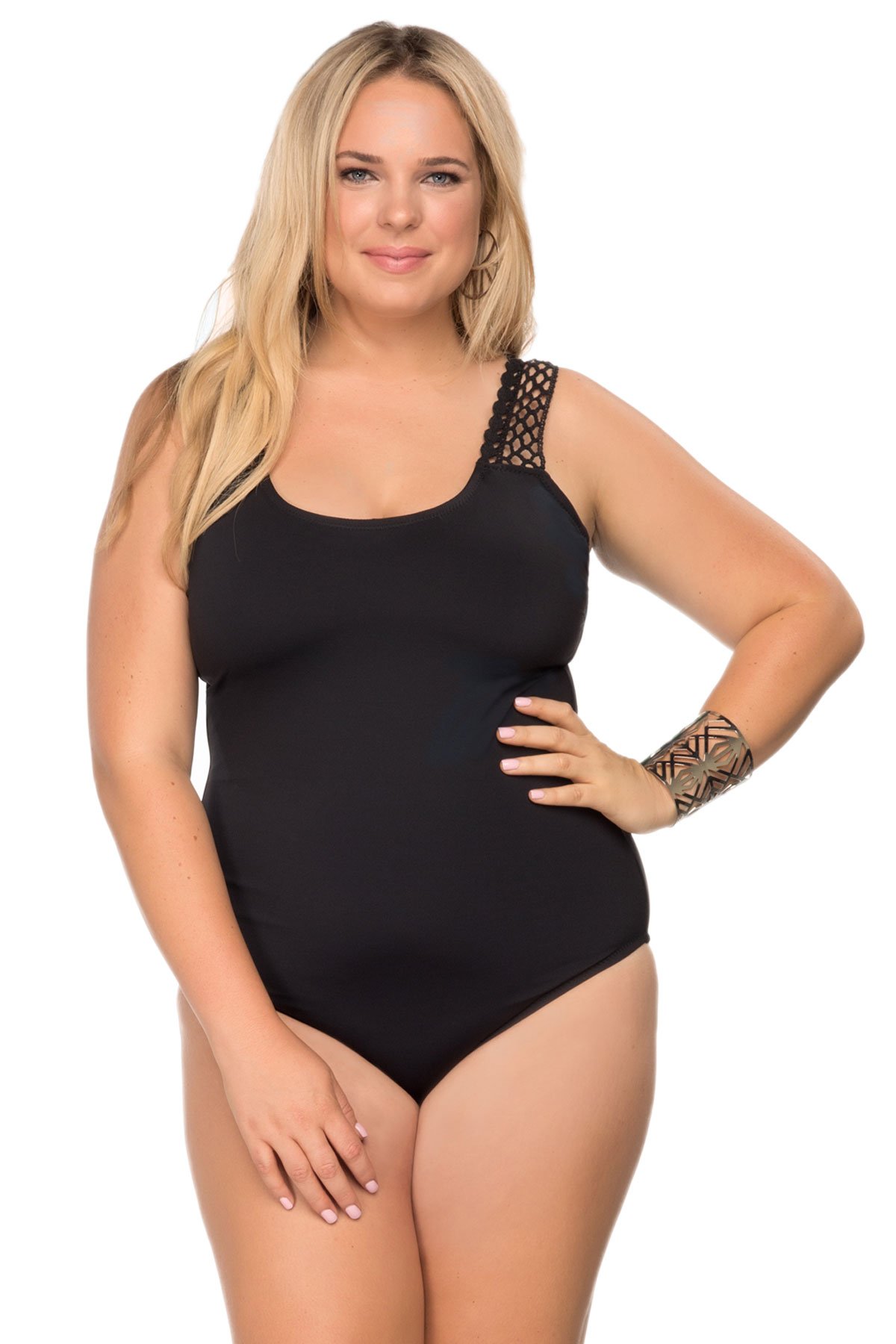 Becca Etc by Rebecca Virtue Plus Size Women's One Piece Swimsuit - Wide Strap Tank Bathing Suit in Black (Size 3X) | Comfortable Swimwear for Beach, Pool & Vacation