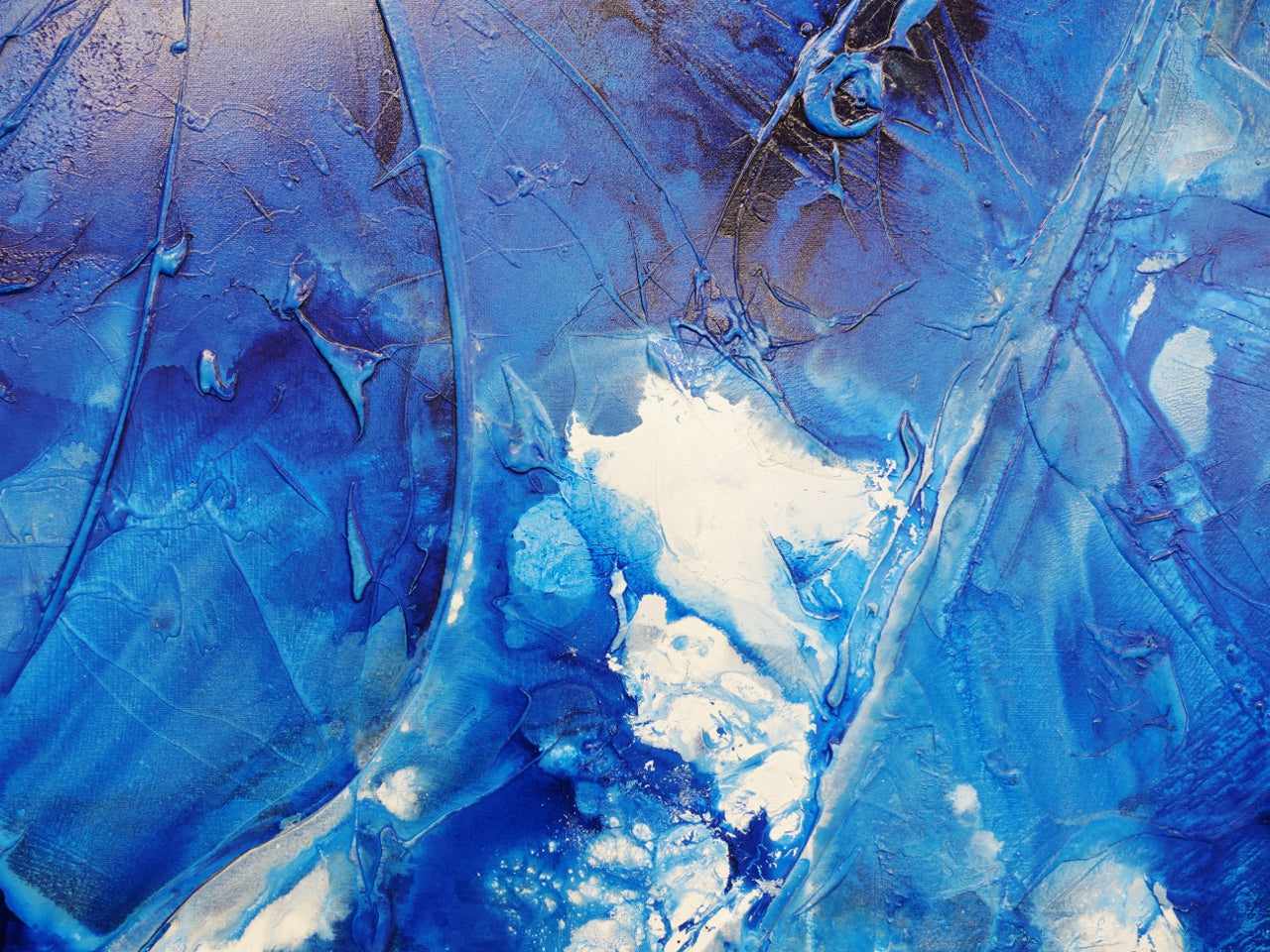 Blue Ink Textured Abstract Painting - 190cm x 100cm Sapphire Wash Canvas Wall Art for Living Room, Bedroom & Office Decor | Modern Large Artwork