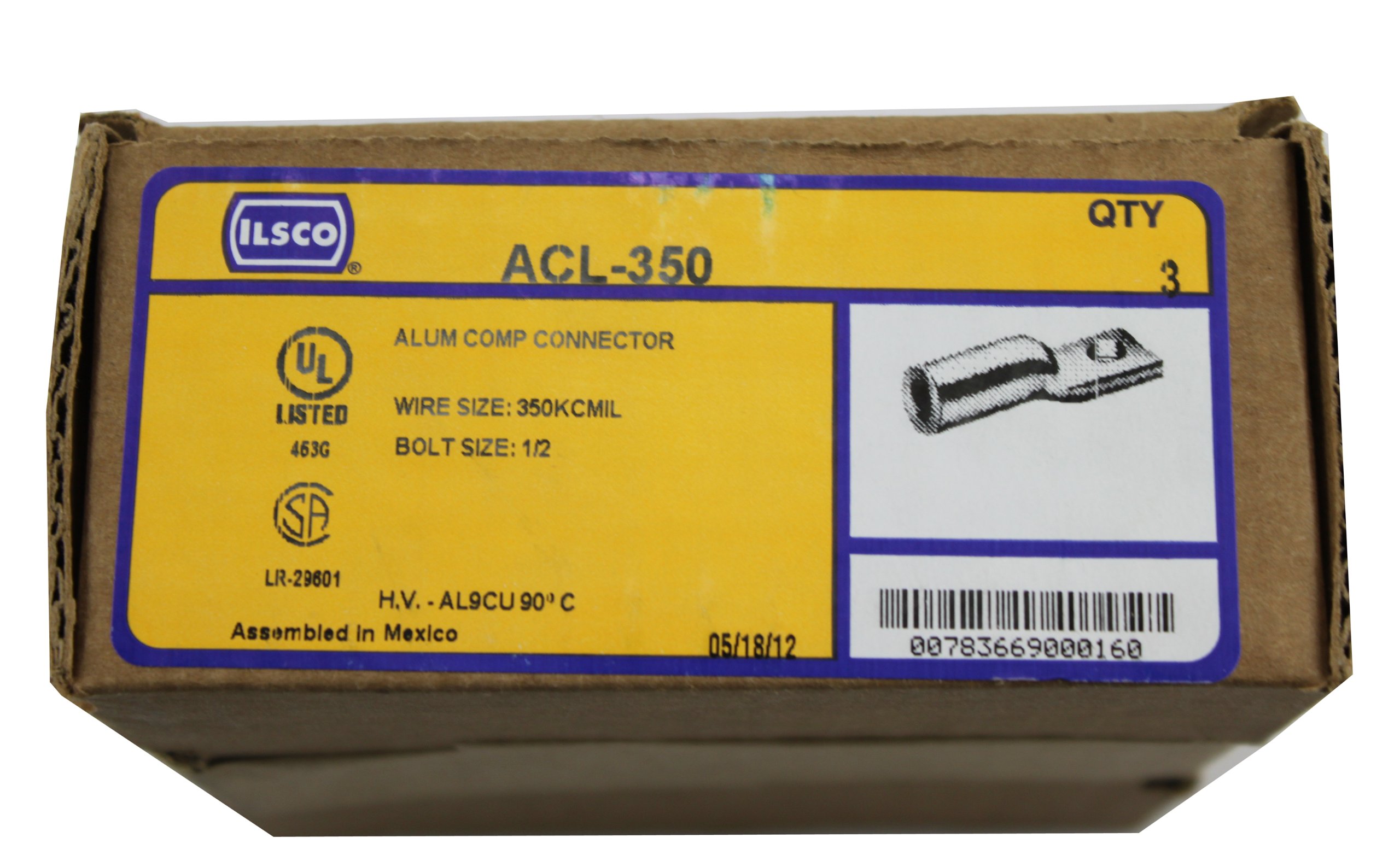 Ilsco ACL-350 350 MCM Aluminum Compression Lug - 1/2 in Wire Size | Heavy-Duty Electrical Connector for Industrial & Commercial Wiring | Perfect for Power Distribution & Panel Installations