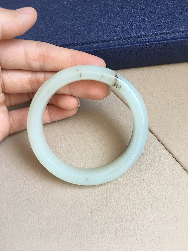 Natural Jade Bangle - Nephrite Jade Bracelet, 58.1mm Inner Diameter (NBE004) - Elegant Handmade Jewelry for Women, Perfect for Weddings, Gifts & Spiritual Healing