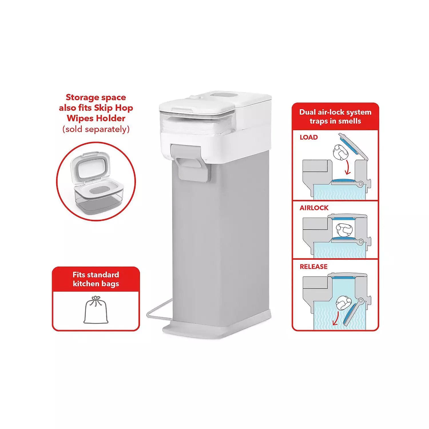 Skip Hop Nursery Style Diaper Pail - Odor-Containing Baby Diaper Disposal System for Nursery & Changing Stations | Ideal for Newborns & Toddlers