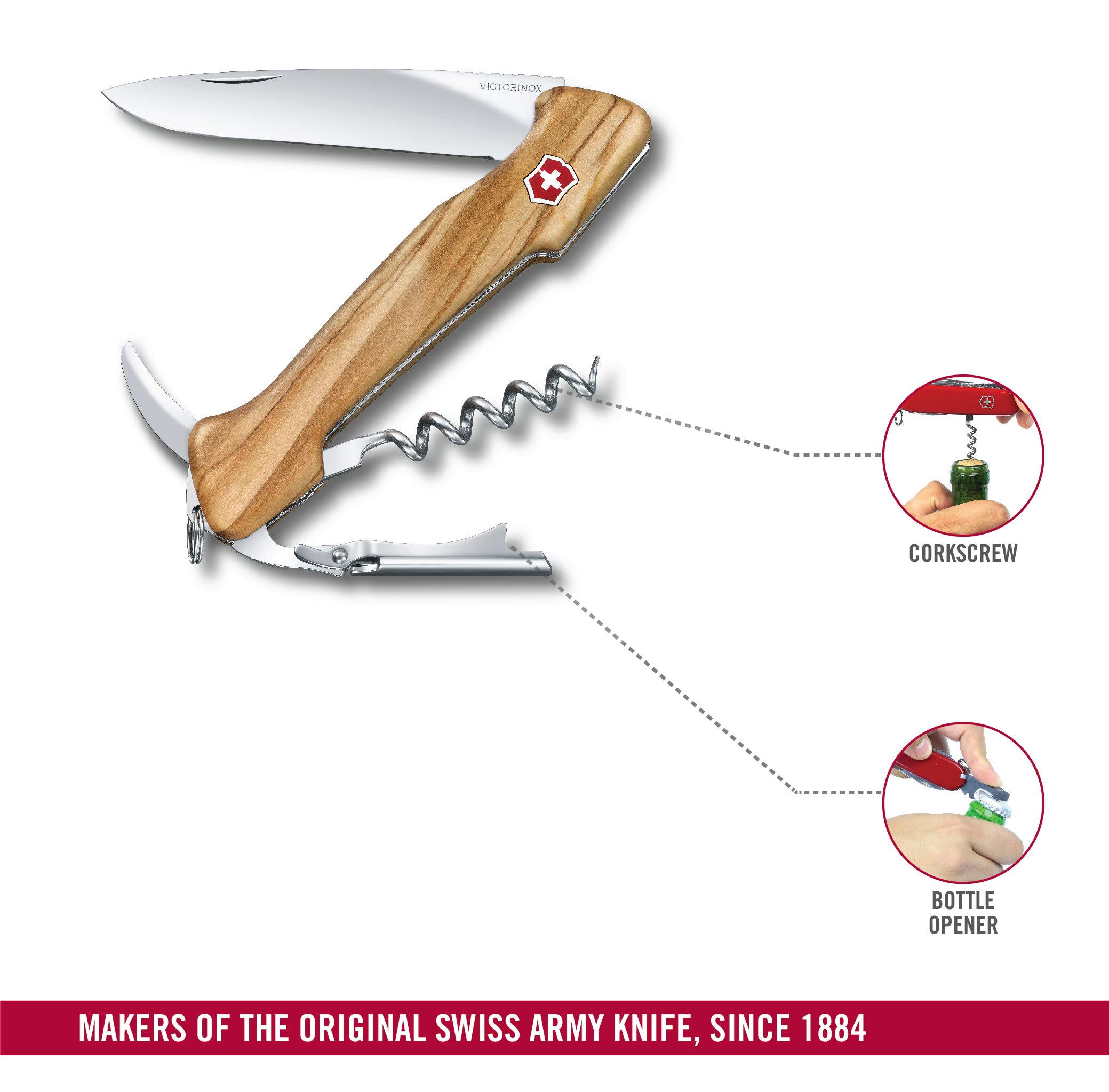 Victorinox Swiss Army Wine Master Pocket Knife - 6-in-1 Multitool with Corkscrew, Bottle Opener & Wood Handle - Perfect for Camping, Hiking & Outdoor Adventures