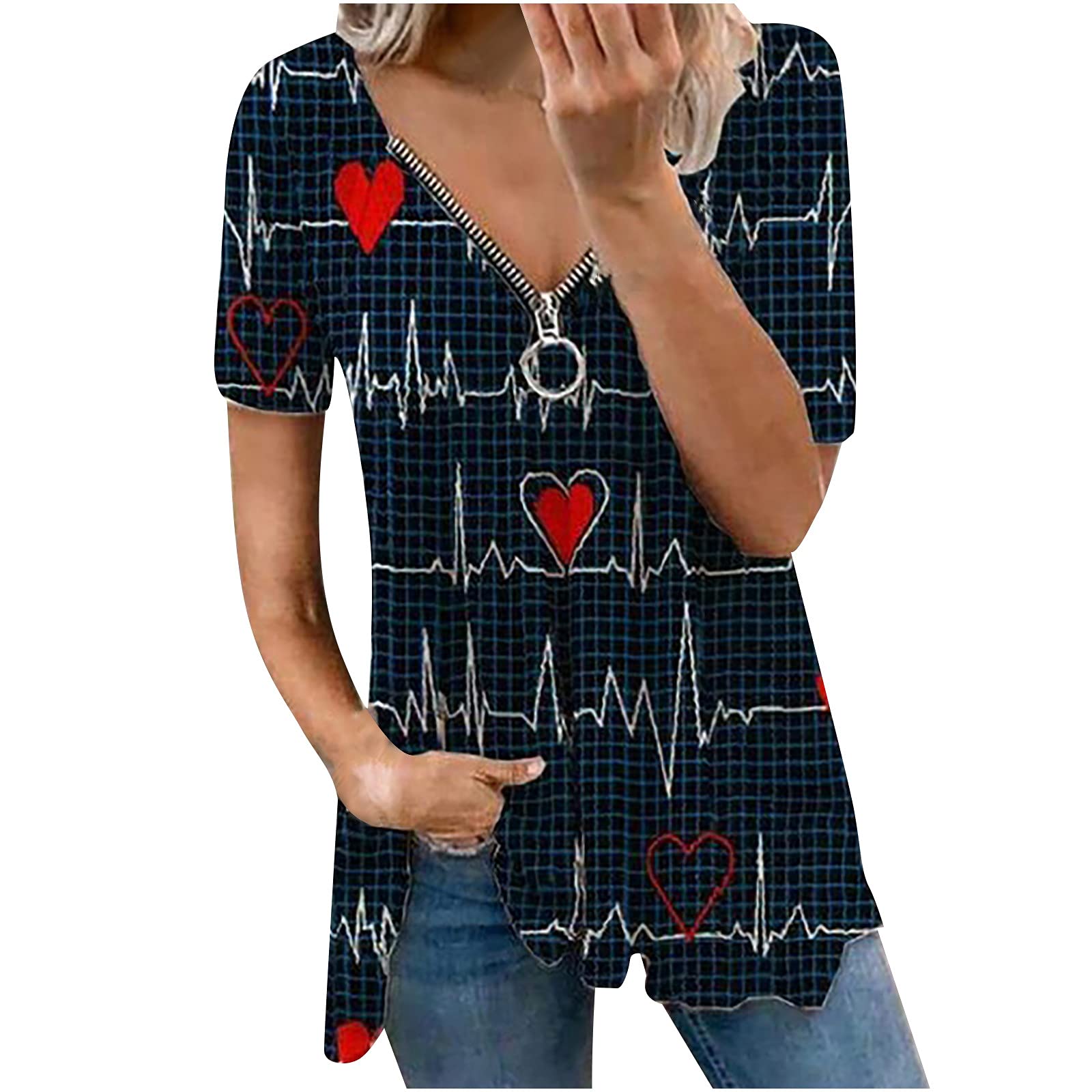 Funny Graphic Print Women's V-Neck T-Shirt - Summer Casual Chic Blouse for Everyday Wear, Outings & Relaxation