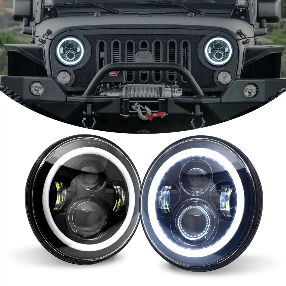 7 Inch 45W LED Angel Eye Headlights for Cars, Trucks, SUVs - High Brightness Waterproof Headlamp Pair - Perfect for Night Driving, Off-Roading & Custom Vehicle Upgrades