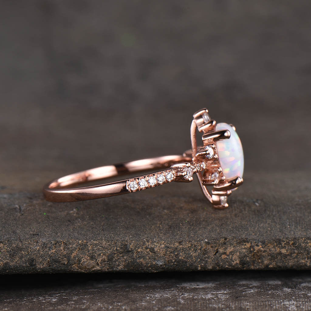 14K/18K Gold 5x7mm Pear Shaped White Opal Diamond Engagement Ring - Art Deco Vintage Style Wedding Band for Women, Perfect for Proposals, Anniversaries & Special Occasions