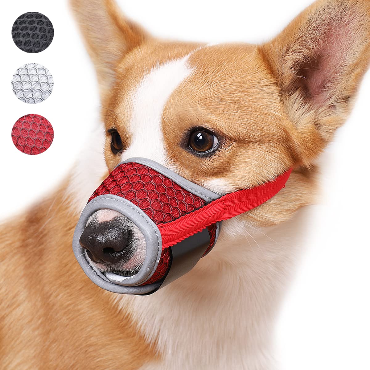**Soft Adjustable Dog Muzzle for Small & Medium Breeds - Dachshund, Corgi, Poodle - Breathable Mesh, Reflective & Bite-Proof for Chewing, Grooming & Training - Perfect for Walks, Vet Visits & Socialization**