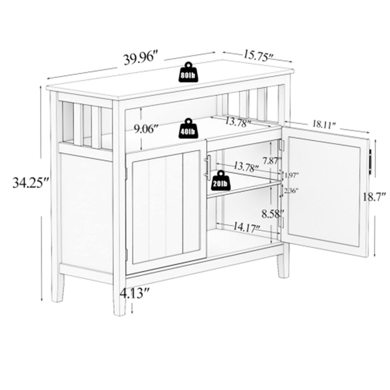 Modern Kitchen Cabinet with Storage - Sideboard Buffet Server Cupboard, 2-Door Cabinet Console Table with Shelves | Perfect for Dining Room Storage, Kitchen Organization & Buffet Serving