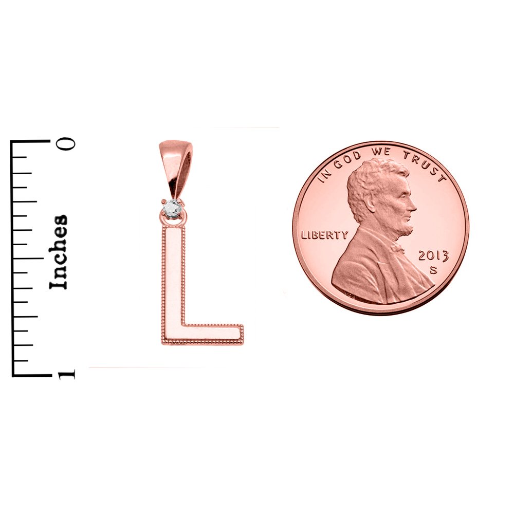 14K Rose Gold High Polish Milgrain Solitaire Diamond Initial 