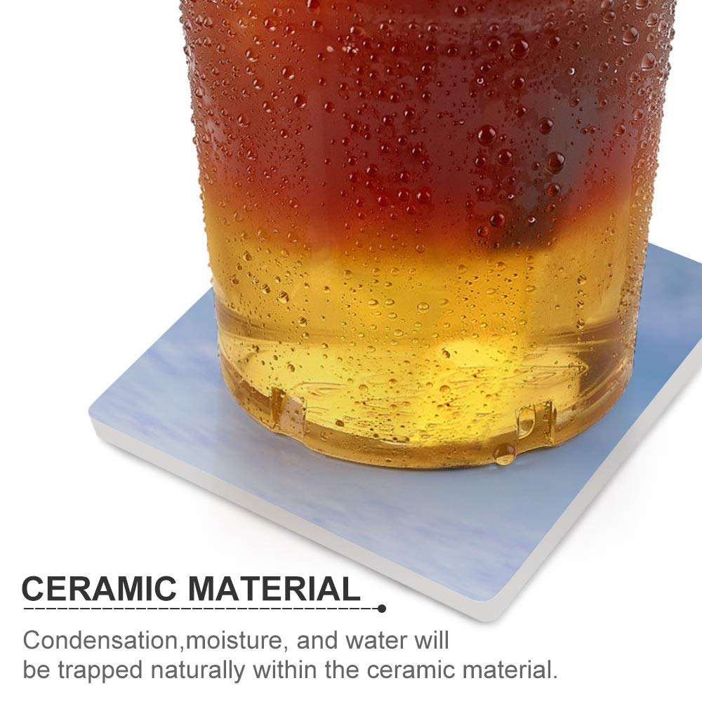 Premium Ceramic Drink Coasters Set - 4pcs Square Cork-Bottomed Coasters for Wine, Beer & Cold Drinks (Cloud/Sky/Heart/Blue Love Design) - Perfect for Home Bar, Dining Table & Party Decor - Protects Furniture from Water Rings & Stains