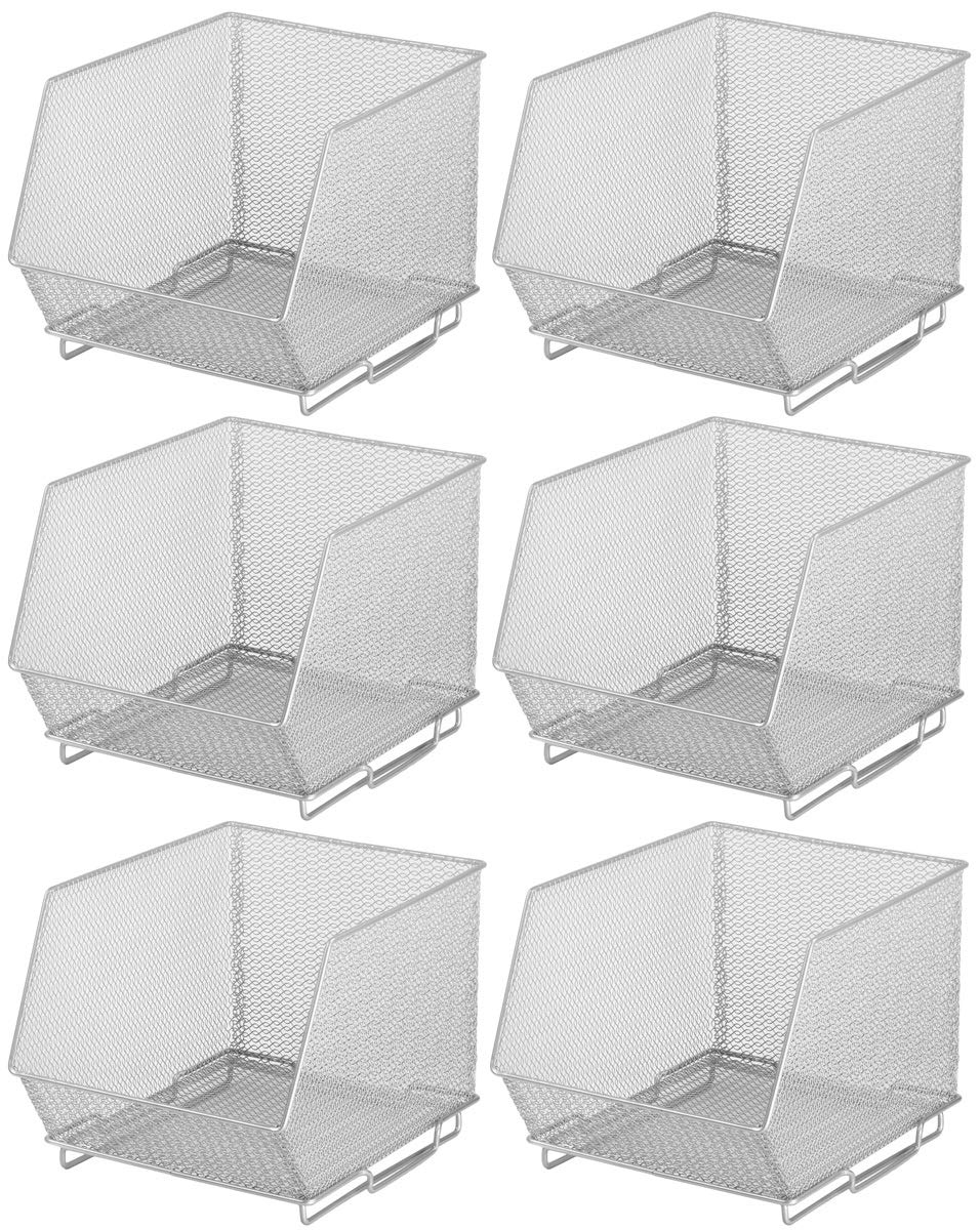 YBM HOME 6-Pack Medium Mesh Stacking Storage Bins - 10x8.5x8 Inch Silver Metal Wire Basket Organizer for Kitchen Pantry, Cabinet, Shelves | Perfect for Fruits, Vegetables, Toys, Crafts & Cleaning Supplies | Space-Saving Home & Office Organization Solution