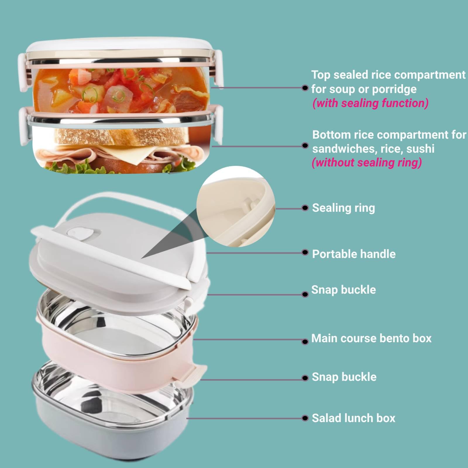2-Layer 1800ml Stainless Steel Lunch Box - Stackable Bento Container for Adults, School, Office & Travel | 304 Stainless Steel Food Storage | Portable Meal Prep for Work, Picnics & Outdoor Activities
