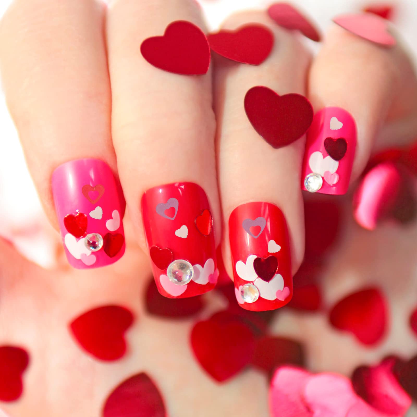 FOMIYES 2 Pack Valentine's Day Nail Sequins - Heart Shaped Glitter Nail Art Decorations for DIY Manicure, Perfect for Valentine's Gifts, Nail Salon & Party Nail Designs