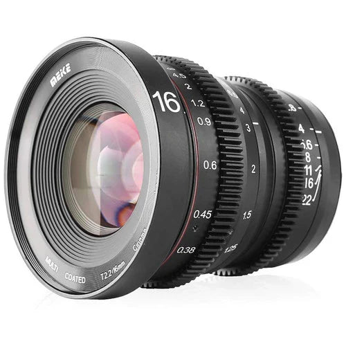 Meike 16mm T2.2 Cinema Prime Lens for MFT Cameras - Wide Angle Cine Lens for Filmmaking, Vlogging & Low Light Photography