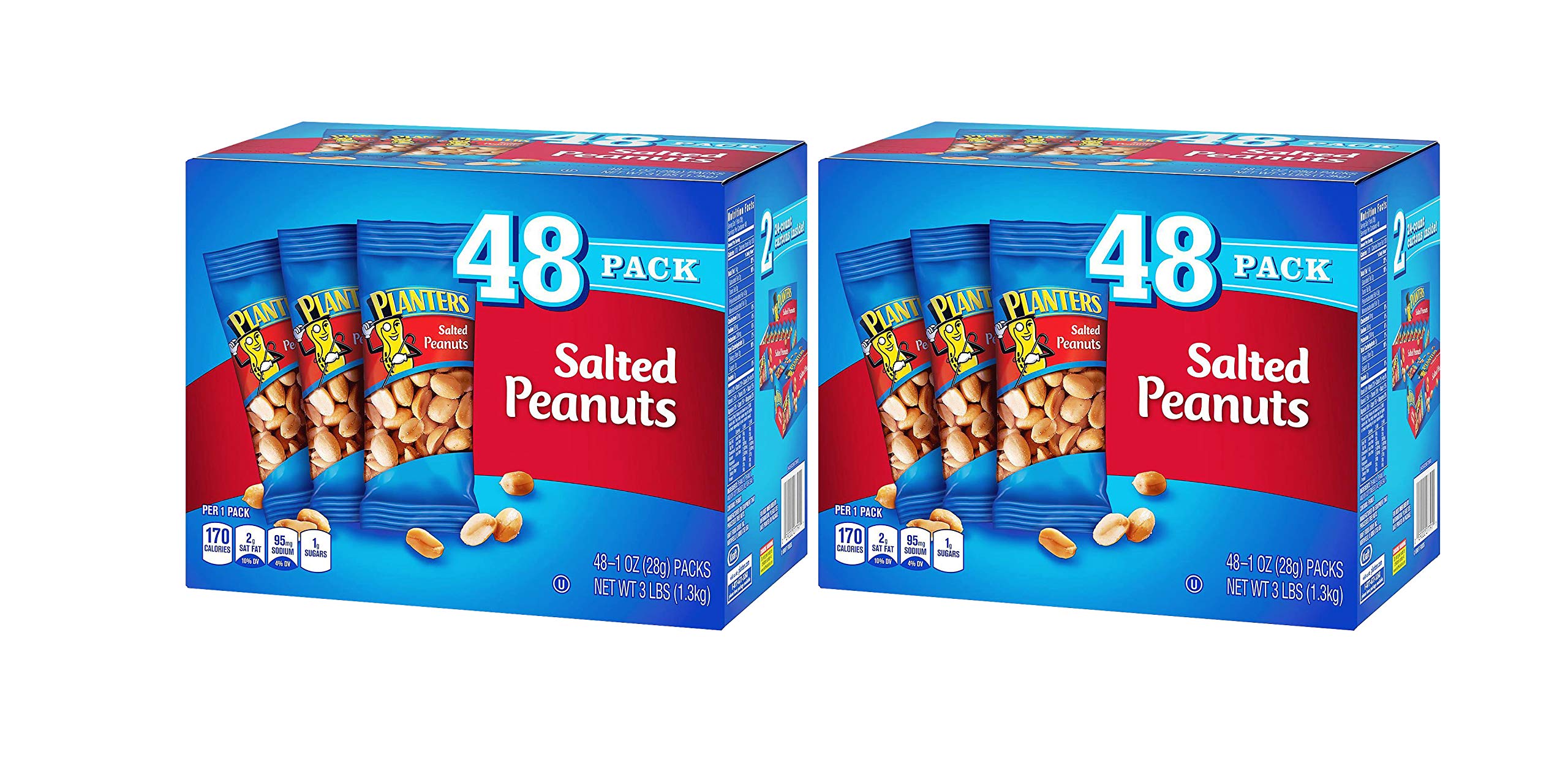 Planters Salted Peanuts - 48 Count (1 oz Bags) - 2 Pack Bulk Snacks for Parties, Office & Road Trips