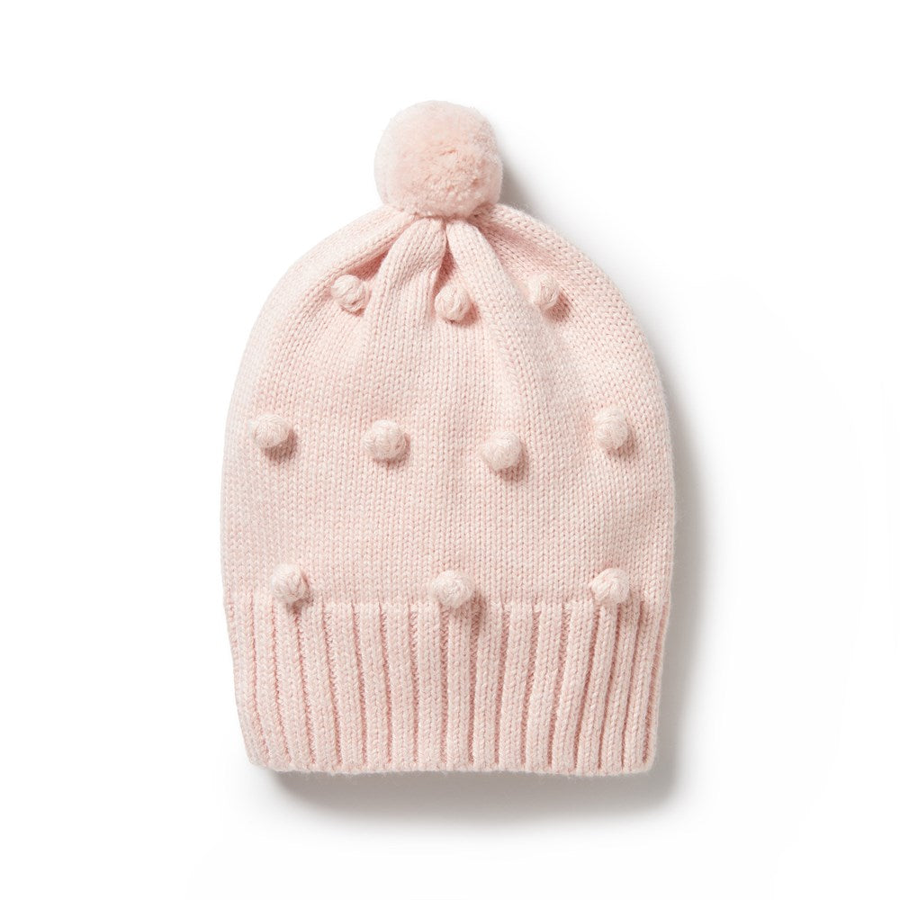 Soft Pink Knitted Bauble Hat for Women - Warm Winter Beanie with Pom Pom - Perfect for Cold Weather, Outdoor Activities & Fashion Accessories
