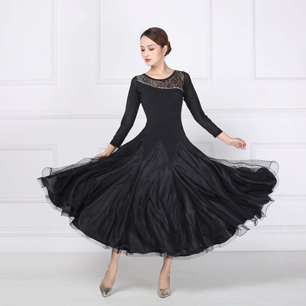 Elegant Ballroom Dance Dress for Women - Long Sleeve Slim Fit Waltz Performance Costume | Competition Standard Outfit for Latin, Standard & Social Dancing
