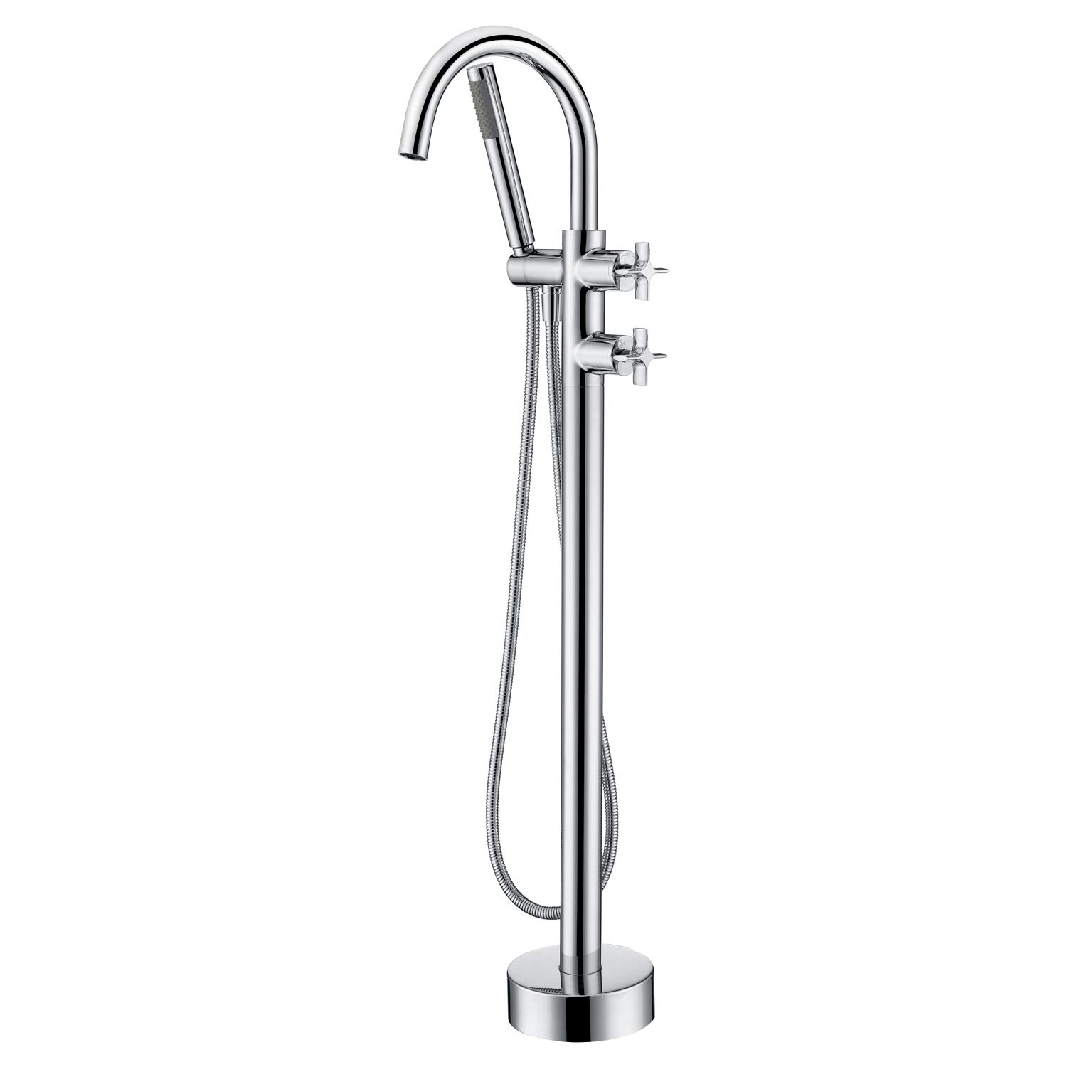 Freestanding Bathtub Faucet with Hand Shower - Chrome Floor Mount Brass Tub Filler for Modern Bathrooms | Perfect for Spa-Like Relaxation & Luxury Bathing Experience