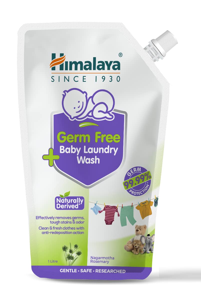 Himalaya Germ-Free Baby Laundry Detergent Liquid - 1L Pouch | Hypoallergenic & Gentle for Newborn Clothes | Perfect for Diapers, Onesies & Sensitive Skin Care