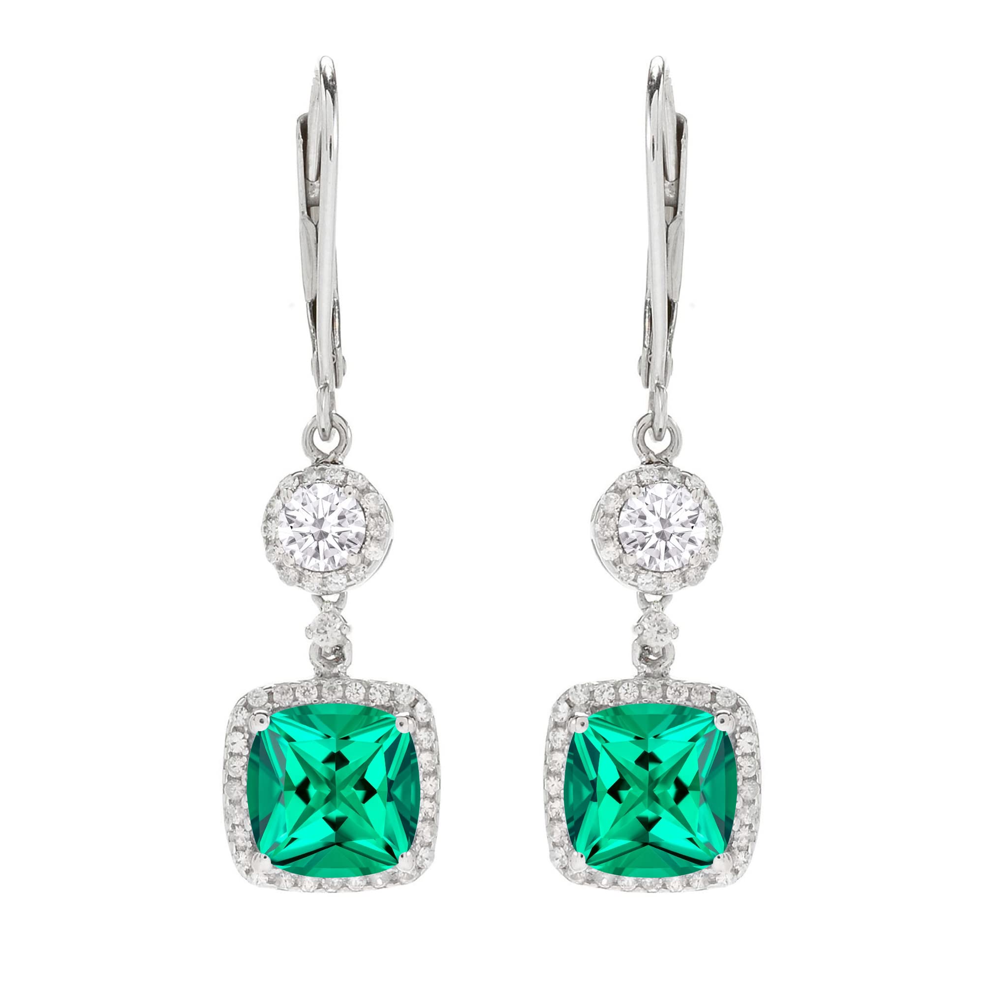 Exquisite Sterling Silver Dangle Earrings with Emerald, Moissanite & White Topaz | Elegant Jewelry for Women | Perfect for Parties, Weddings & Special Occasions