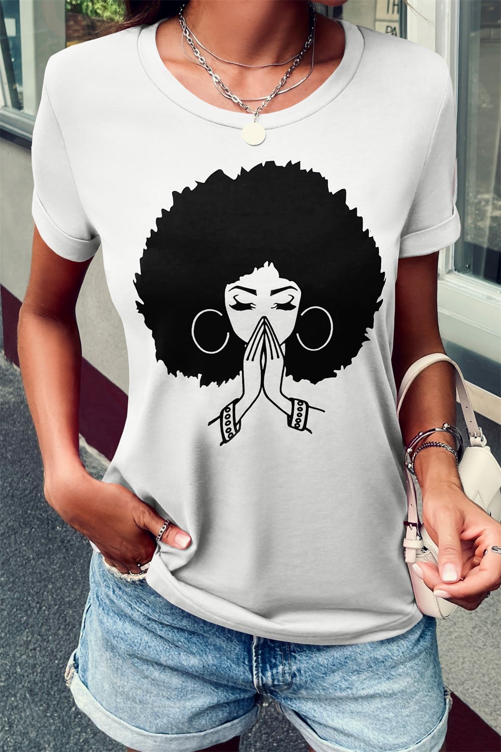 Qianxitang Women's Graphic Print Cotton T-Shirt - Cute Summer Casual Short Sleeve Round Neck Blouse | Perfect for Beach Outings, Weekend Wear & Casual Dates