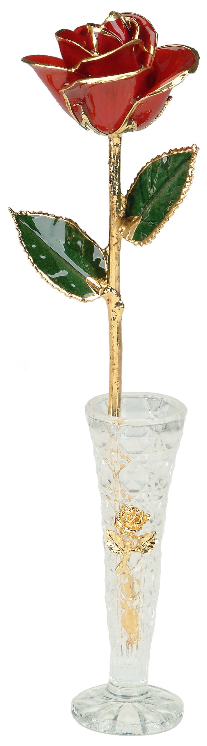 24k Gold Dipped Real Rose with Crystal Vase - Luxury Eternal Flower Gift for Anniversary, Valentine's Day & Home Decor (Living Gold Red)