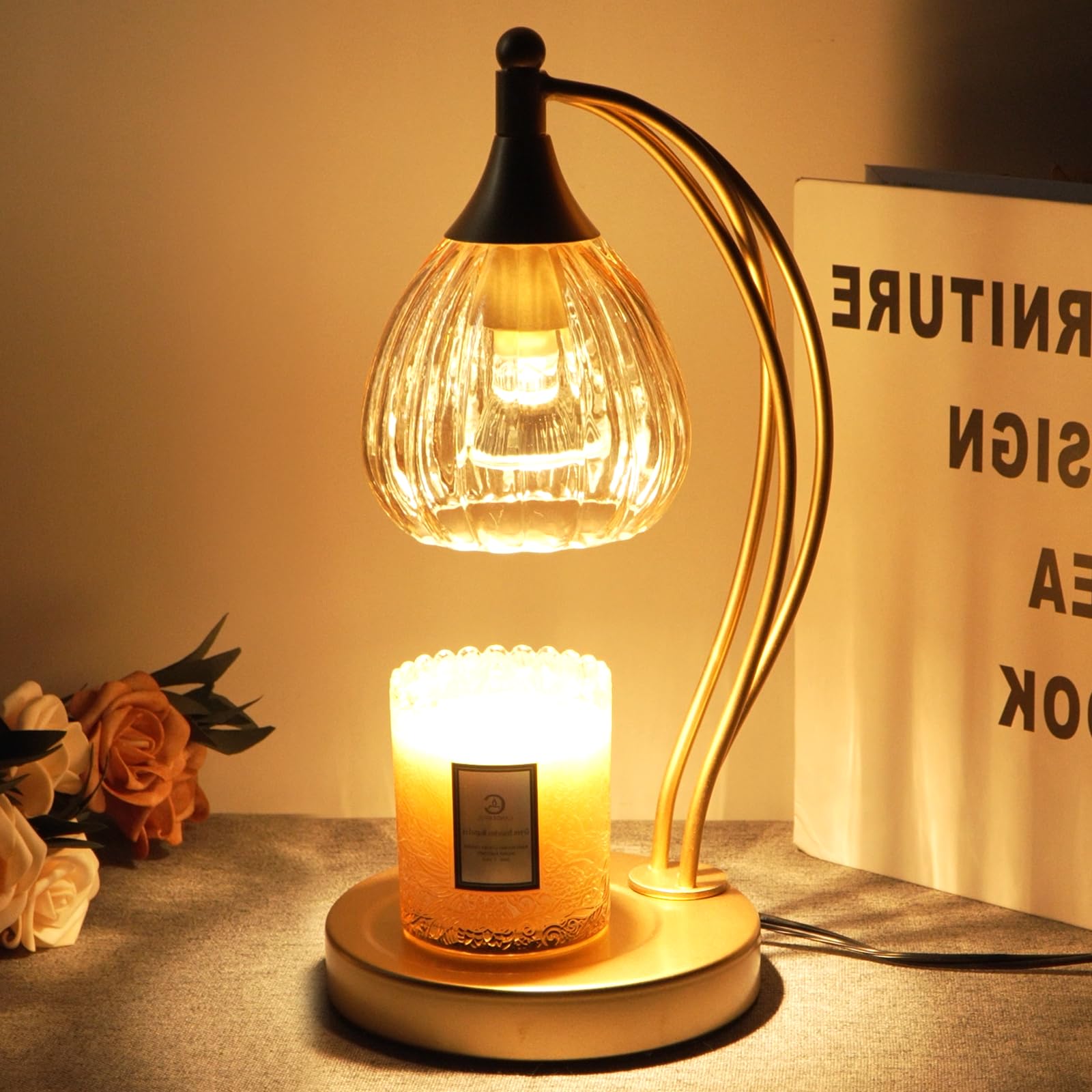 Electric Candle Warmer Lamp with Timer & Dimmer - Scented Jar Candle Melter for Home Decor, Housewarming Gifts - Amber Glass Aromatherapy Light for Bedroom, Living Room & Office Relaxation