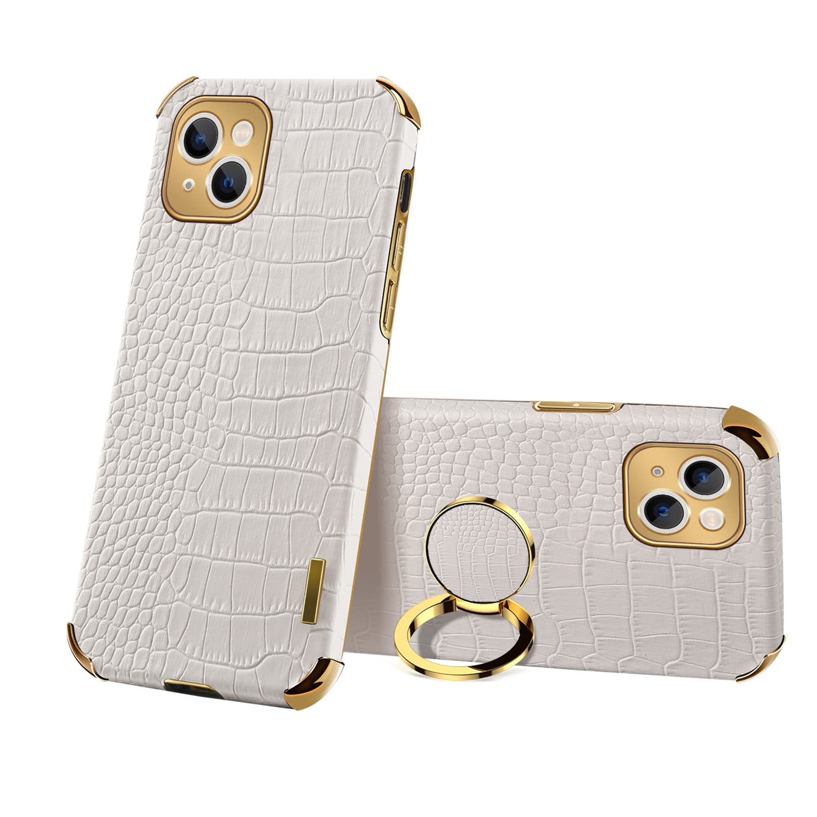 Guppy iPhone 13 Case with Ring Holder - 360° Rotating Stand, Slim Soft Bumper Protective Cover (6.1 inch) | Crocodile & Snake Skin Pattern Textured Design for Women & Men | Perfect for Work, Travel, and Daily Use - White