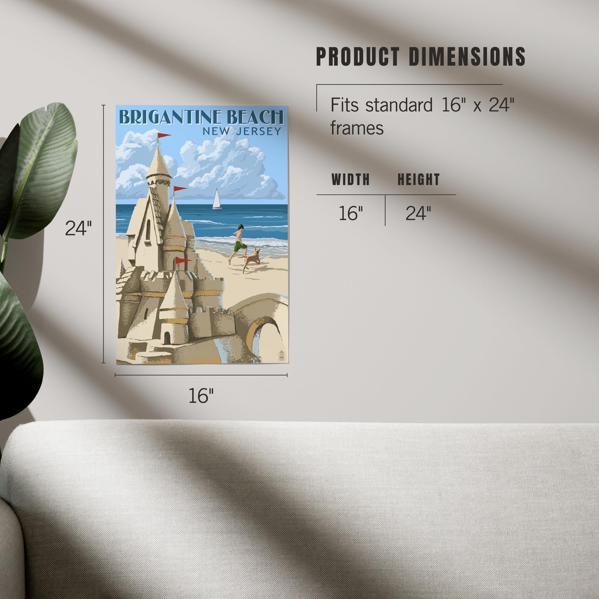 Lantern Press 16x24 Inch Giclee Print - Brigantine Beach New Jersey Sandcastle Artwork | Coastal Wall Decor for Living Room, Bedroom & Beach House