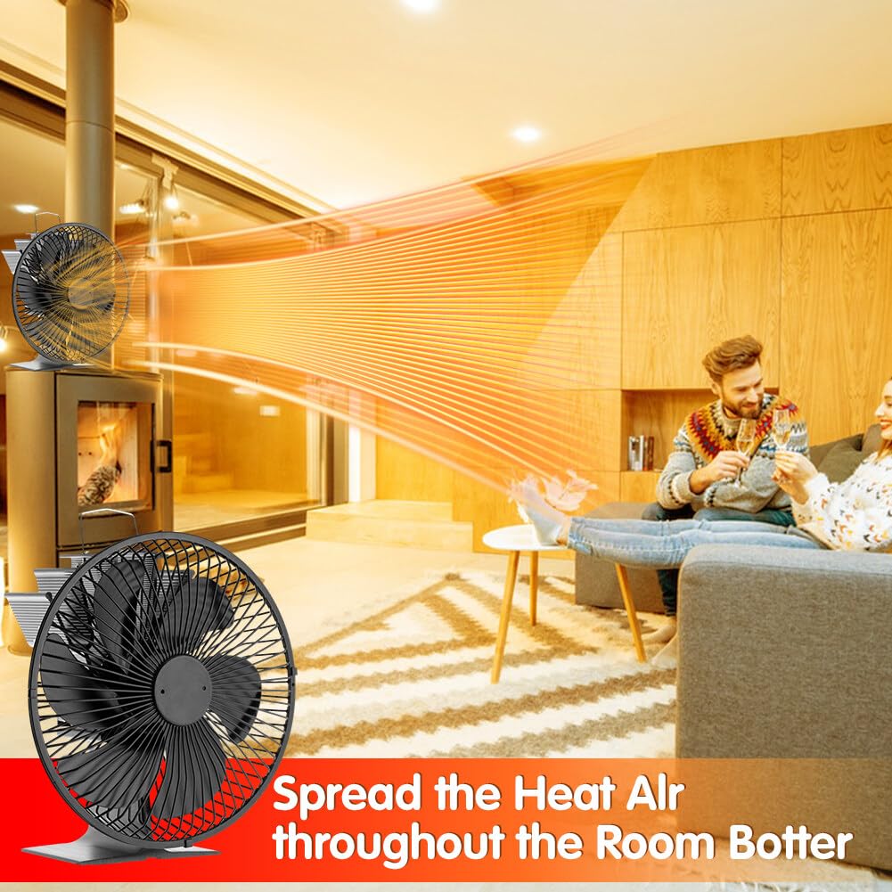 Efficient Heat Powered Fireplace Fan - Silent Wood Stove Fan with Hood for Home, Kitchen & Camping | Low Energy Consumption, Quiet Operation & Warm Air Circulation for Cozy Heating