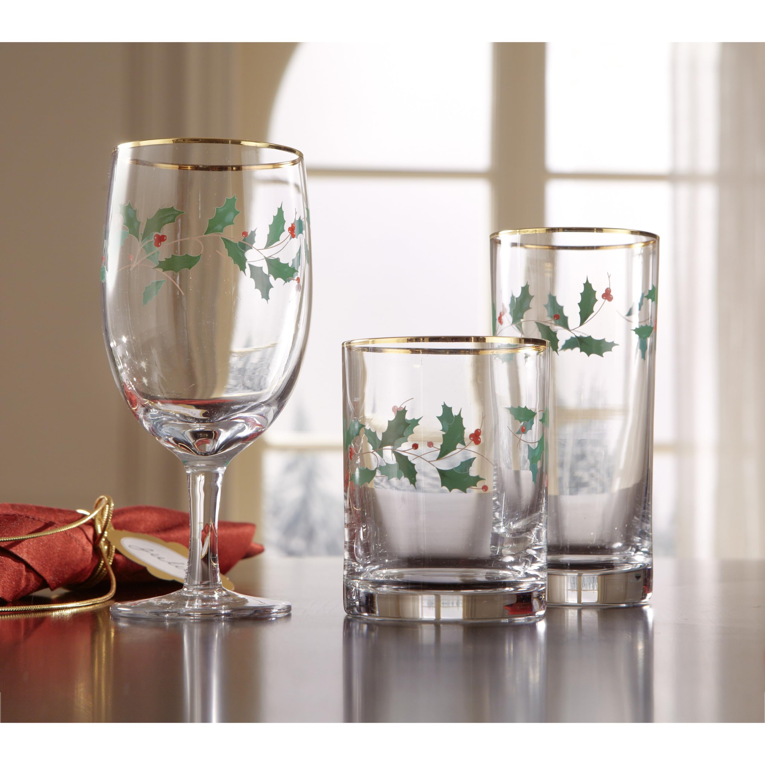 Lenox 849605 Holiday 4-Piece Highball Glass Set - Christmas Dinnerware for Entertaining - Perfect for Holiday Parties, Cocktail Nights & Festive Gatherings