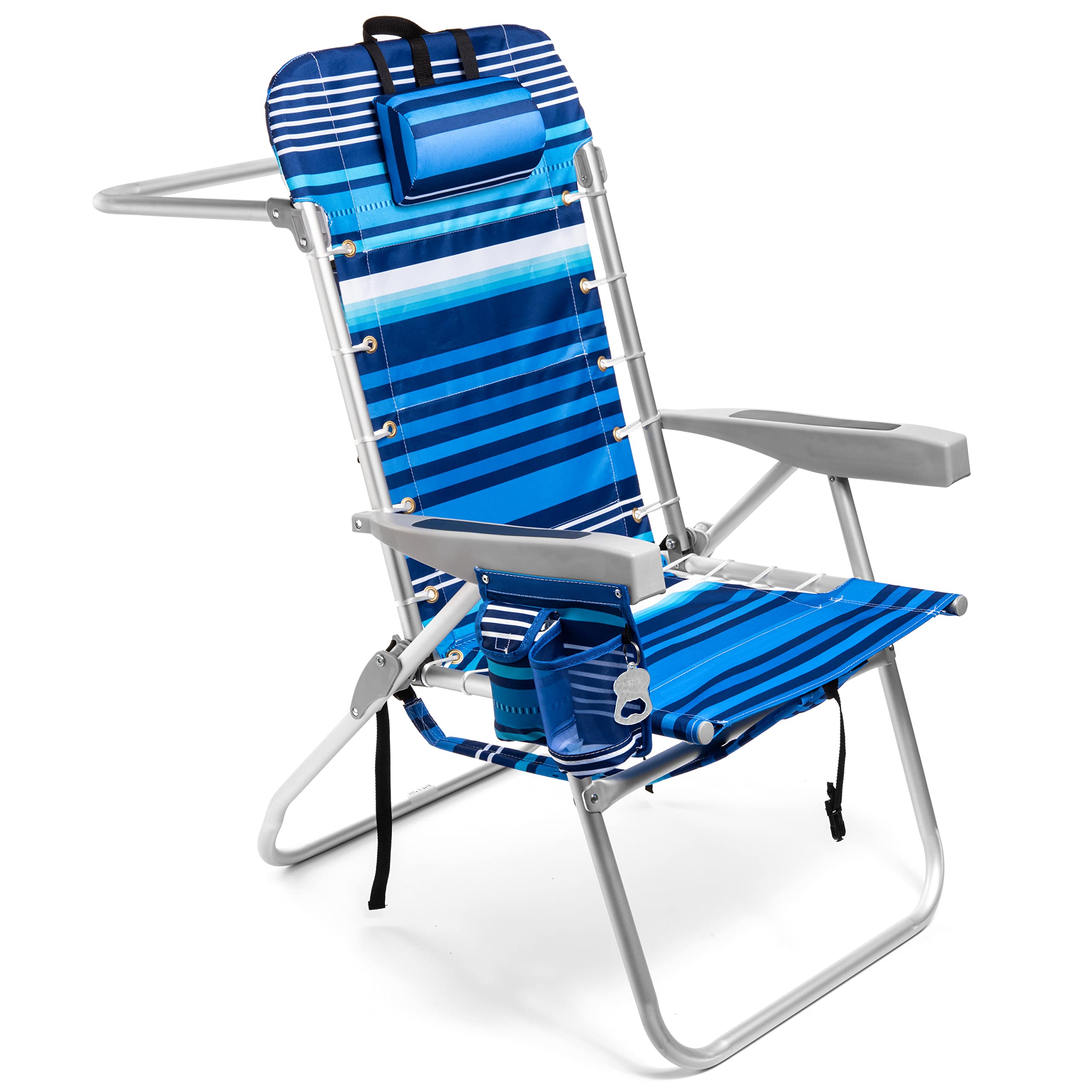 Homevative Portable Backpack Fold-Up Beach Chair - 5 Position Reclining, Built-in Towel Bar, Cooler Pocket, Storage Pouch & Cup Holder - Perfect for Beach, Camping, Picnics and Outdoor Relaxation