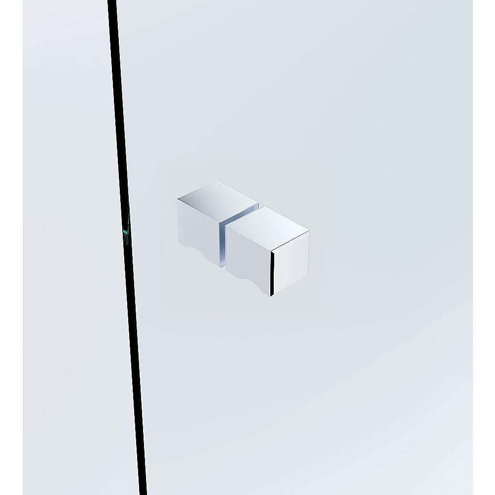 120x110cm Frameless Corner Shower Screen with Chrome Channel & Brass Hinges, Square Knob Handle - Modern Bathroom Glass Enclosure for Walk-in Showers and Wet Rooms