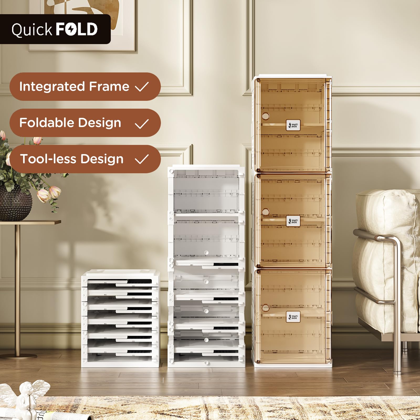 Portable Folding Shoe Organizer with Magnetic Clear Door - 6-Tier Sneaker Storage Cabinet for Closet, Sturdy & Easy Assembly (6 Grids per Layer) - Perfect for Bedroom, Entryway, and Dorm Organization