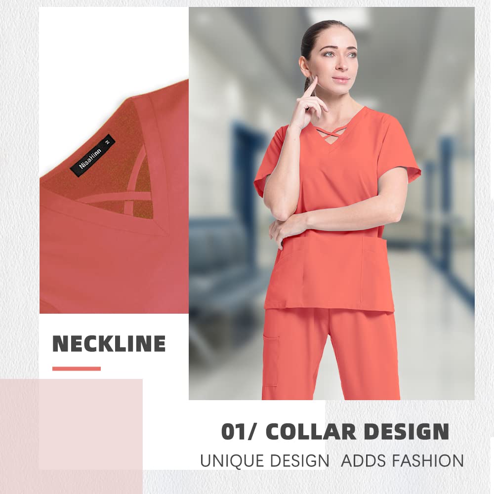 Niaahinn Women's V-Neck Scrub Top with Functional Pockets - Comfortable Medical Uniform for Nurses & Doctors | Perfect for Hospital Shifts, Clinical Work & Healthcare Professionals