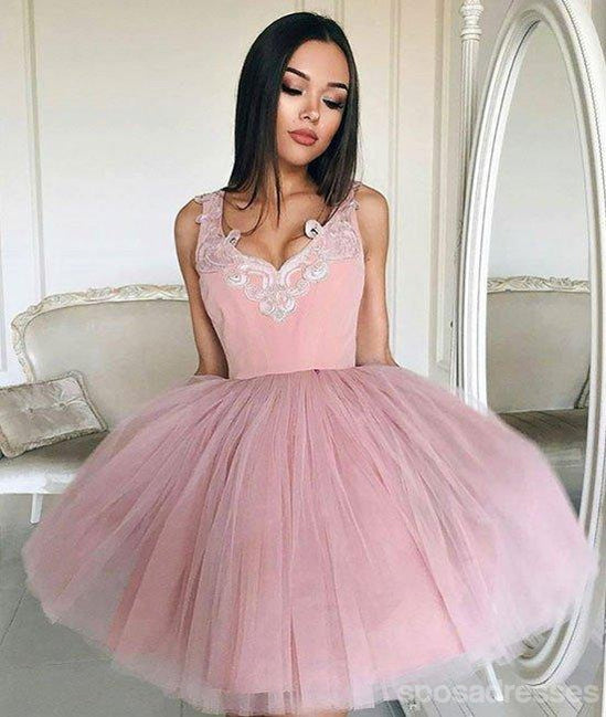 Elegant V-Neck Tulle Pink Homecoming Dress for Women - CM439 | Perfect for Prom, Party & Special Occasions