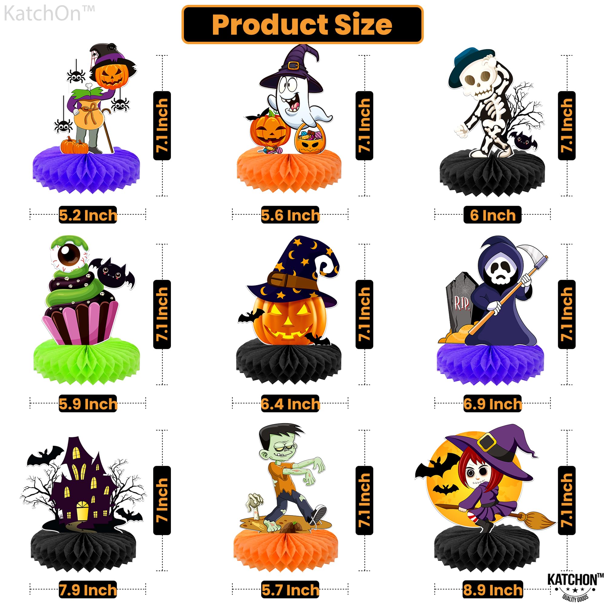 KatchOn Halloween Table Centerpieces - Pack of 9 Honeycomb Decorations for Kids Birthday & Halloween Parties | Spooky Party Table Decor for Home, Office, or Classroom Celebrations