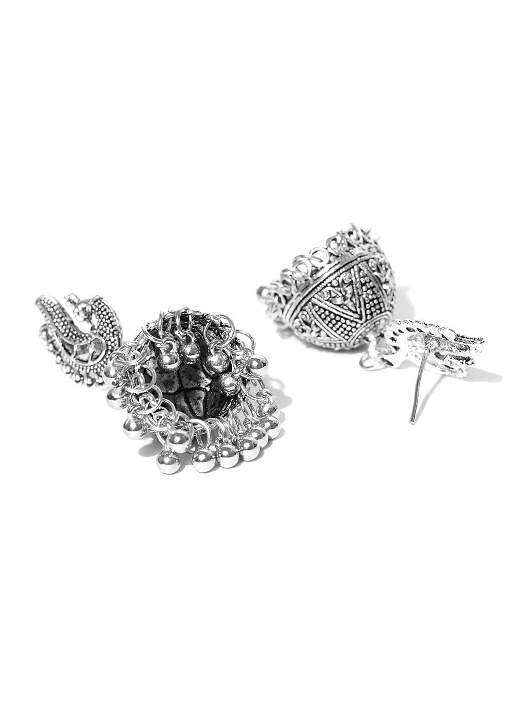 Antique German Silver Oxidized Plated Tribal Cotton Thread Jewelry Set for Women & Girls - Necklace & Earrings Set | Boho Chic Accessories for Parties, Weddings & Festivals